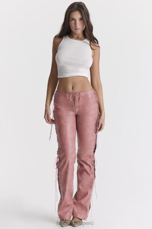 House of CB pantalones con cordones de cuero vegano rosa cálido draw ropa SDBN0866